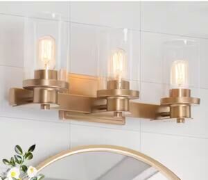 LNC  Industrial 3-Light Dark Gold Bathroom Vanity Light Wall Light Seeded Glass